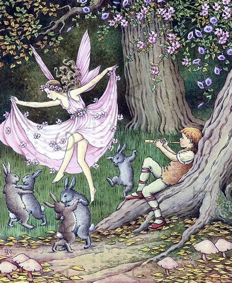 Fairy Dances With Bunny Rabbits Ida Rentoul Digital Etsy Fairies