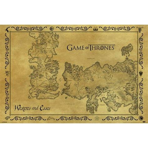 Game Of Thrones Antique Map Westeros Essos 36 X 24 Television Series