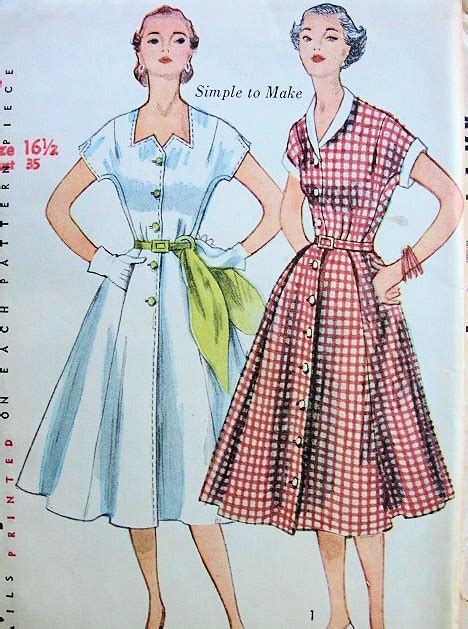 1950s Pretty Dress Pattern Simplicity 3878 Full Skirt 2 Neckline Styles