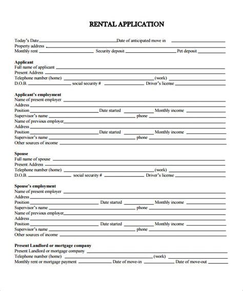 Downloadable Printable Basic Rental Application Form Pdf Printable