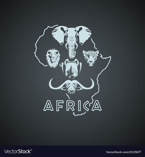 African Continent Shape With Big Five Animals Vector Image