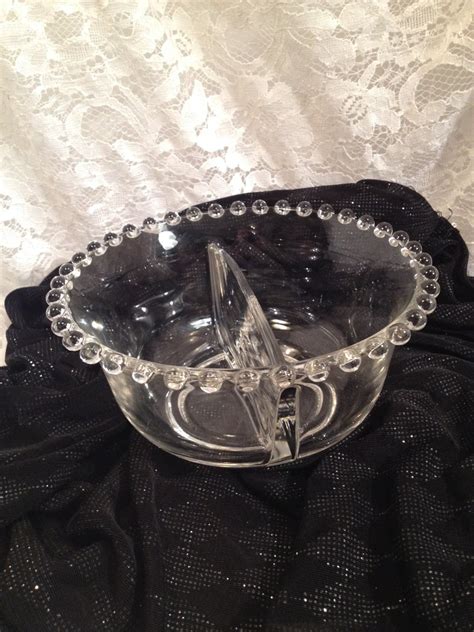 Vintage Candlewick Clear Glass Round Serving Bowl With Divider Relish