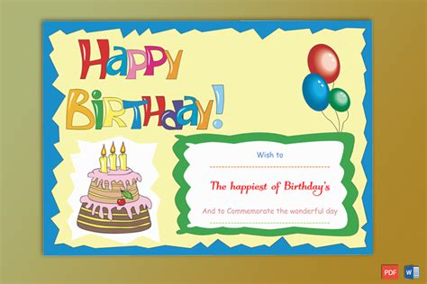 Simple Balloons Birthday T Certificate Template