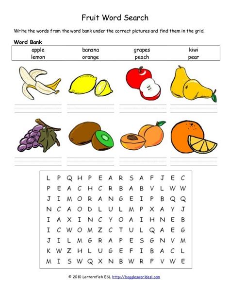 Fruit Word Search Printable