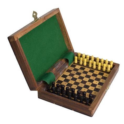 Vintage Classic Hand Crafted Wooden Travel Pocket Chess Set With Case
