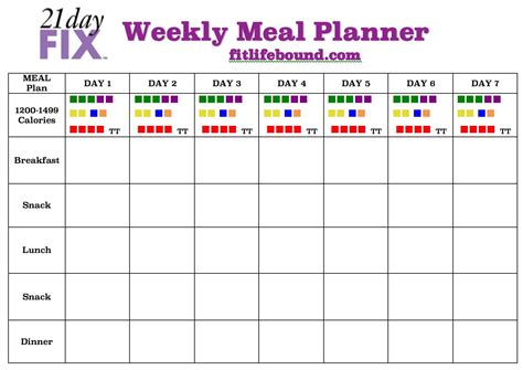 21 Day Fix Weekly Meal Plan 21 Day Fix Pinterest Weekly Meal