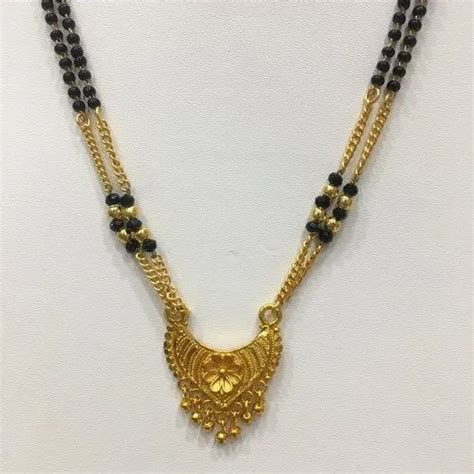 Traditional Gold Plated Pendant Black Beads Gold Chain Double Layer