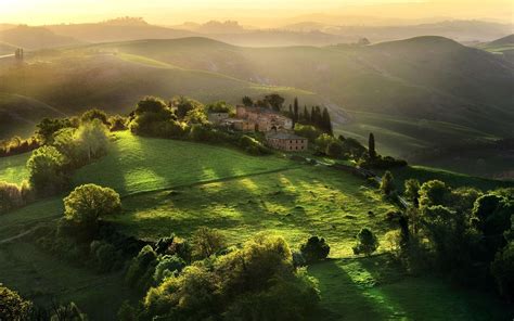 Tuscany Field Sunlight Landscape Hill Italy Wallpapers Hd