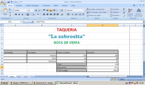 OfimÁtica 2 Turno Vespertino Microsoft Excel Nota De Venta