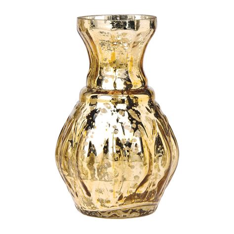 Vintage Mercury Glass Vase 4 Bernadette Mini Ribbed Design Gold Decorative Flower Vase