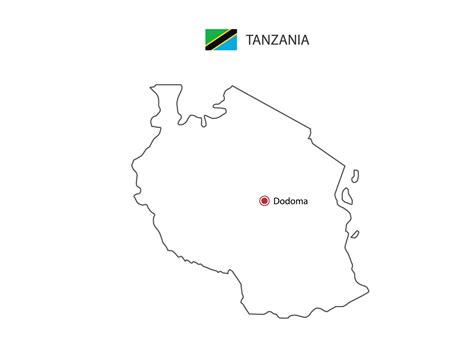 Hand Draw Thin Black Line Vector Of Tanzania Map With Capital City