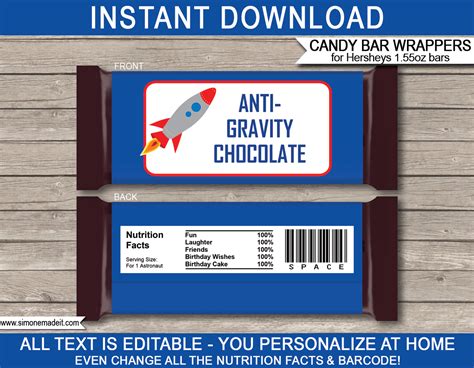 space hershey candy bar wrappers personalized chocolate bars