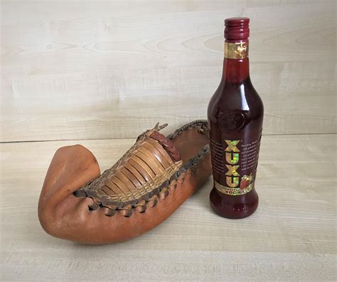 Old Bottle Stand Bottle Holder Handmade Leather In Shoe Shape Etsyde
