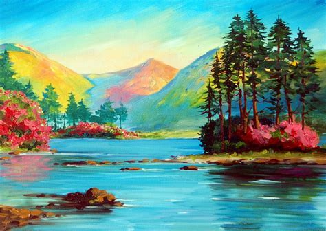 Original Oil Painting Along The Mountain River