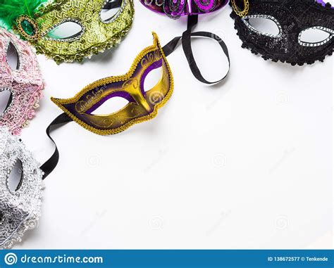 Colorful Carnival Masks On White Background Stock Image Image Of