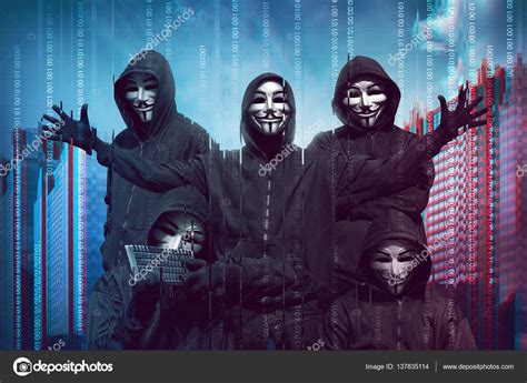 Hackers In Masks With Keyboard Stock Editorial Photo © Leolintang