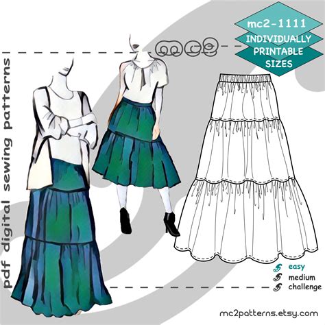 Tiered Layered Skirt Sewing Pattern Etsy