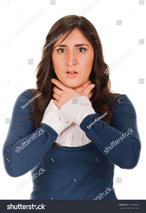 Frightened Woman Shows Sign Asphyxiation Stock Photo Shutterstock