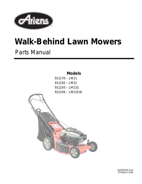 Ariens 911194 Lm21sw 911192 Lm21 911170 Lm21 911193 Lm21s User Manual