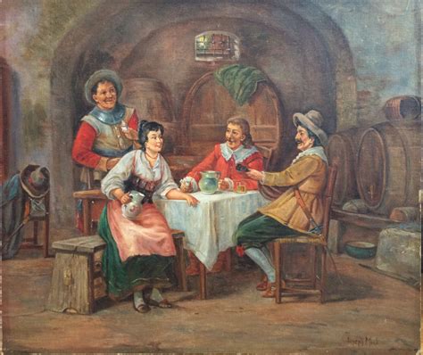 Oil Historical Painting Tavern Scene Dutch Masters Original Painting By Joseph Munk Vintage