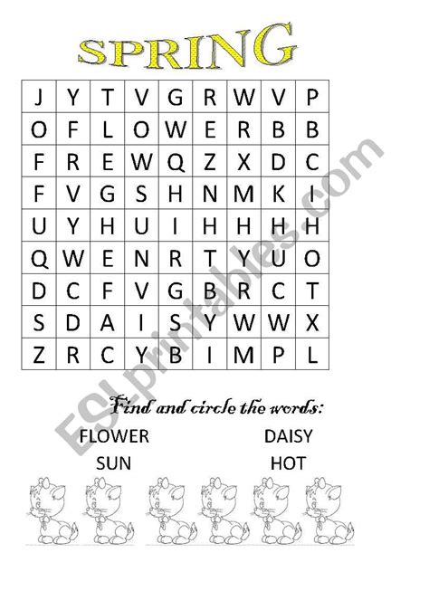 English Worksheets Spring Wordsearch