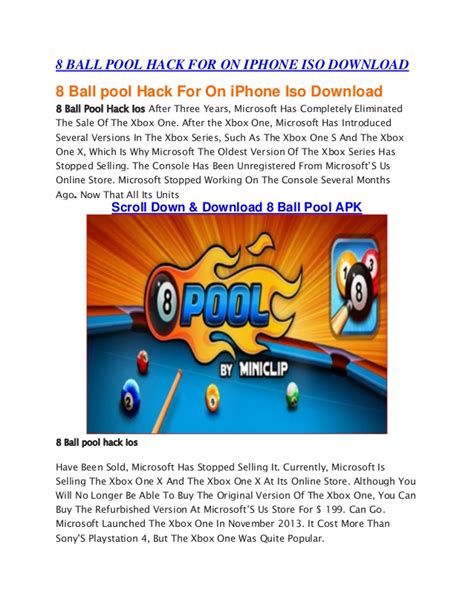 Hack for ios game 8 ball pool that extends the visual guide aid of the game endlessly. 8 ball pool hack for on i phone iso download