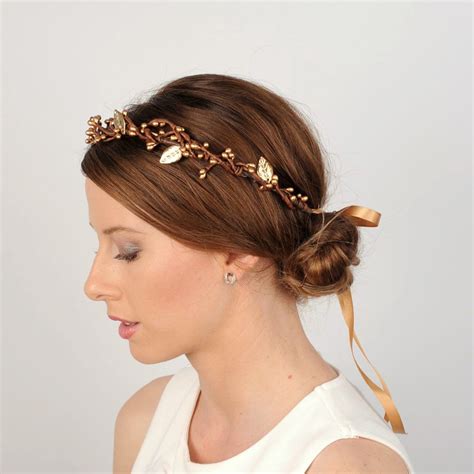 Woodland Circlet Wedding Headband Rustic Gold Flower Crown Etsy