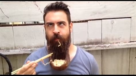 Man Eats Noodles Out Of Beard Bowl