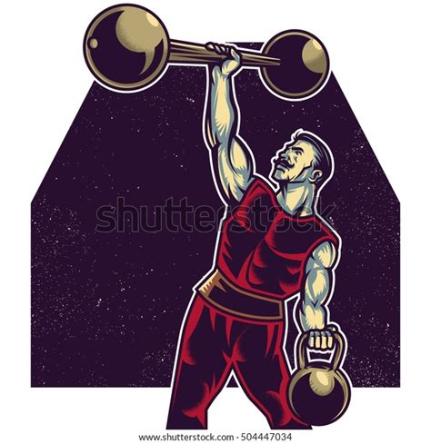 Strong Macho Man Playing Barbell Kettlebell Stock Vector Royalty Free