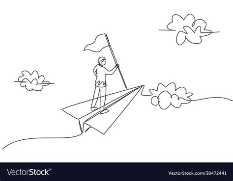 Continuous One Line Drawing Young Male Leader Vector Image