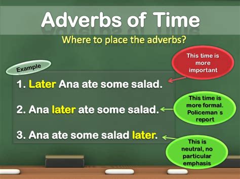 An adverb of time is an adverb that describes when the action of a verb is carried out. Focusing Adverbs and Adverbs of Time
