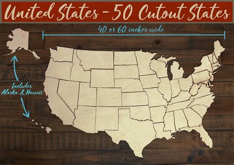 50 States Wood Cut Outs Laser Cut USA Map from Wood United | Etsy