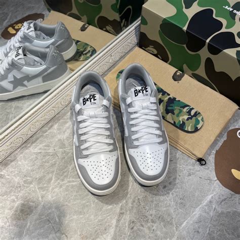 Bape Sta Sneaker Grey And White Leather Shoes With Og Box