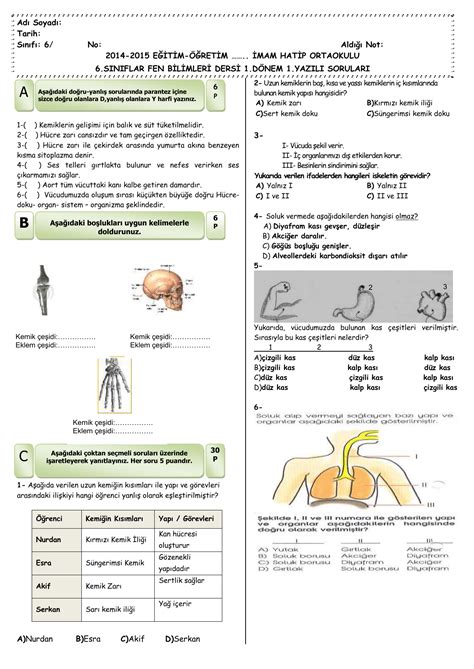 Fen Bilimleri Destek Ve Hareket S N F Test Sinif Edebiyat Ders