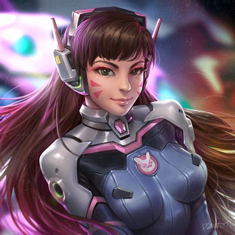1girl Artist Name Backlighting Blurry Bodysuit Breasts Brown Hair Close Up Closed Mouth Dva