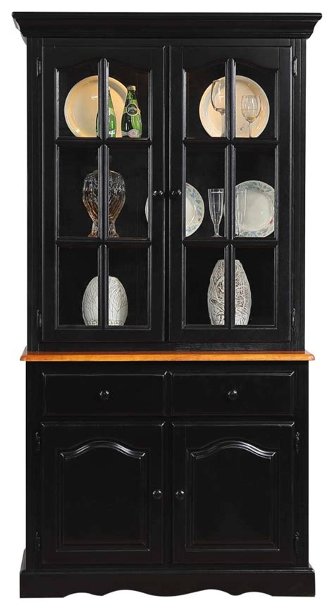 38 W China Cabinet Glass Doors Buffet And Lighted Hutch Transitional China Cabinets And