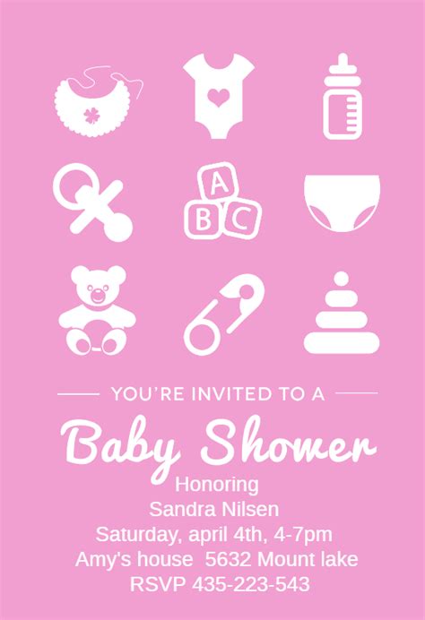 pink baby items baby shower invitation template