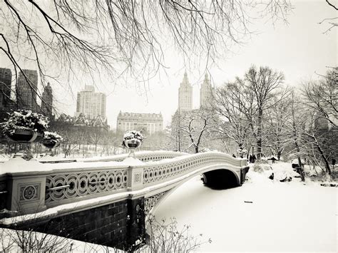 New York Winter Central Park Snow At Bow Bridge Bow