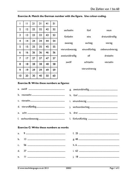 Worksheet Numbers 1 60 Ks3 German Teaching Resource Teachit