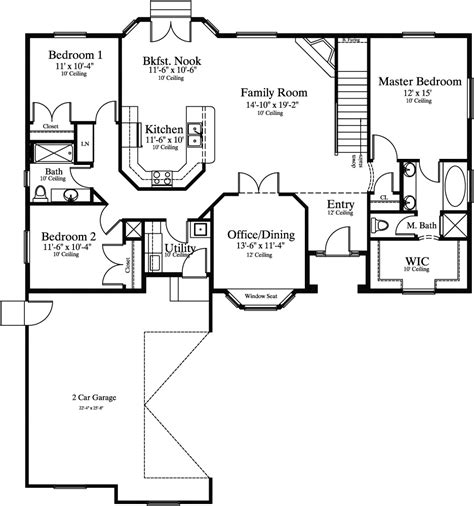 The spacious kitchen includes an island. Single Story House Plan with Basement - 1745 Square Feet ...