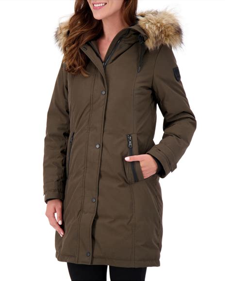 Vince Camuto Faux Fur Trim Hooded Parka Created For Macys Lyst