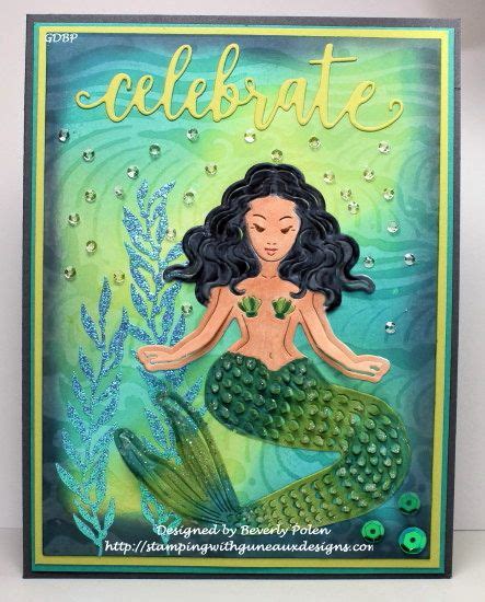 Card Made With Hero Arts Paper Layering Mermaid Stamping With Guneaux
