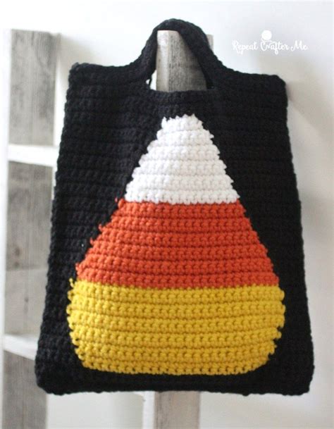 Crochet Candy Corn Trick Or Treat Bag Repeat Crafter Me Crochet Fall
