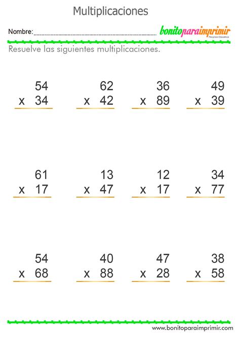 La Multiplicación Bonito Para Imprimir