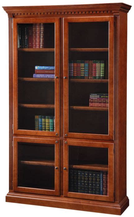 California Made Cherry Wood Crown Molding Bookcase With Glass Doors