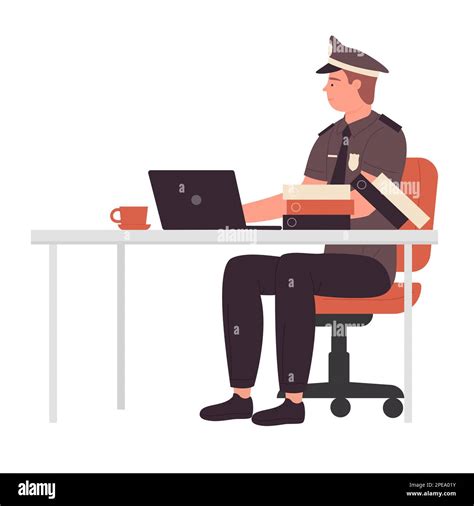 Policía En El Trabajo De Escritorio Departamento De Policía Oficial
