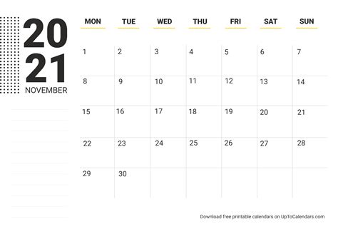 Printable November 2021 Calendar Blank Templates Free Download Pdf