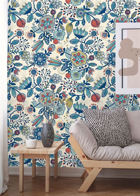 Removable Wallpaper Peel And Stick Floral Pattern Boho Etsy Boho