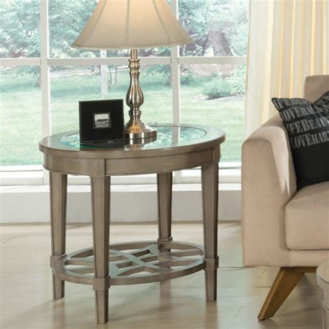 Parkdale Glass Top Round End Table In Dove Grey Riverside Furniture