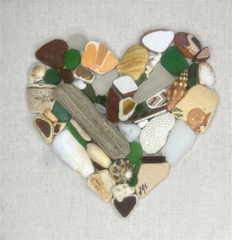 Heart Shaped Sea Glass Sea Pottery Seashell Mosaic Etsy